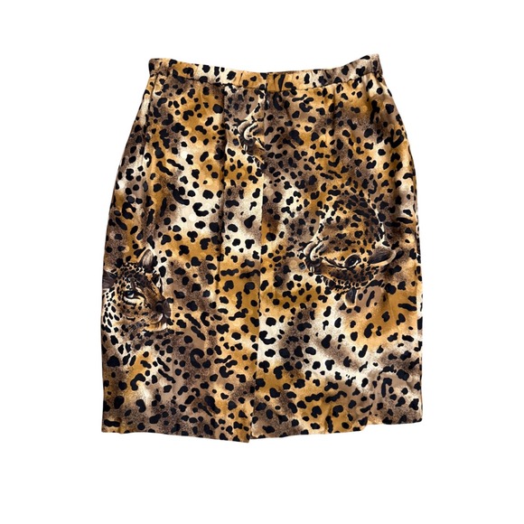 VTG Scaasi 100% Silk Cheetah Print Pencil Skirt 10P Mob Wife Indie Sleaze Luxury - Picture 4 of 6